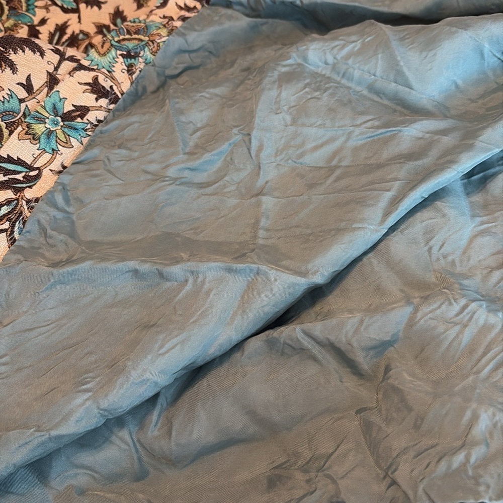 Helen Cherry Silk Dress Blue Brown Floral Side Slit Size 12(actual 8) - Picture 12 of 13